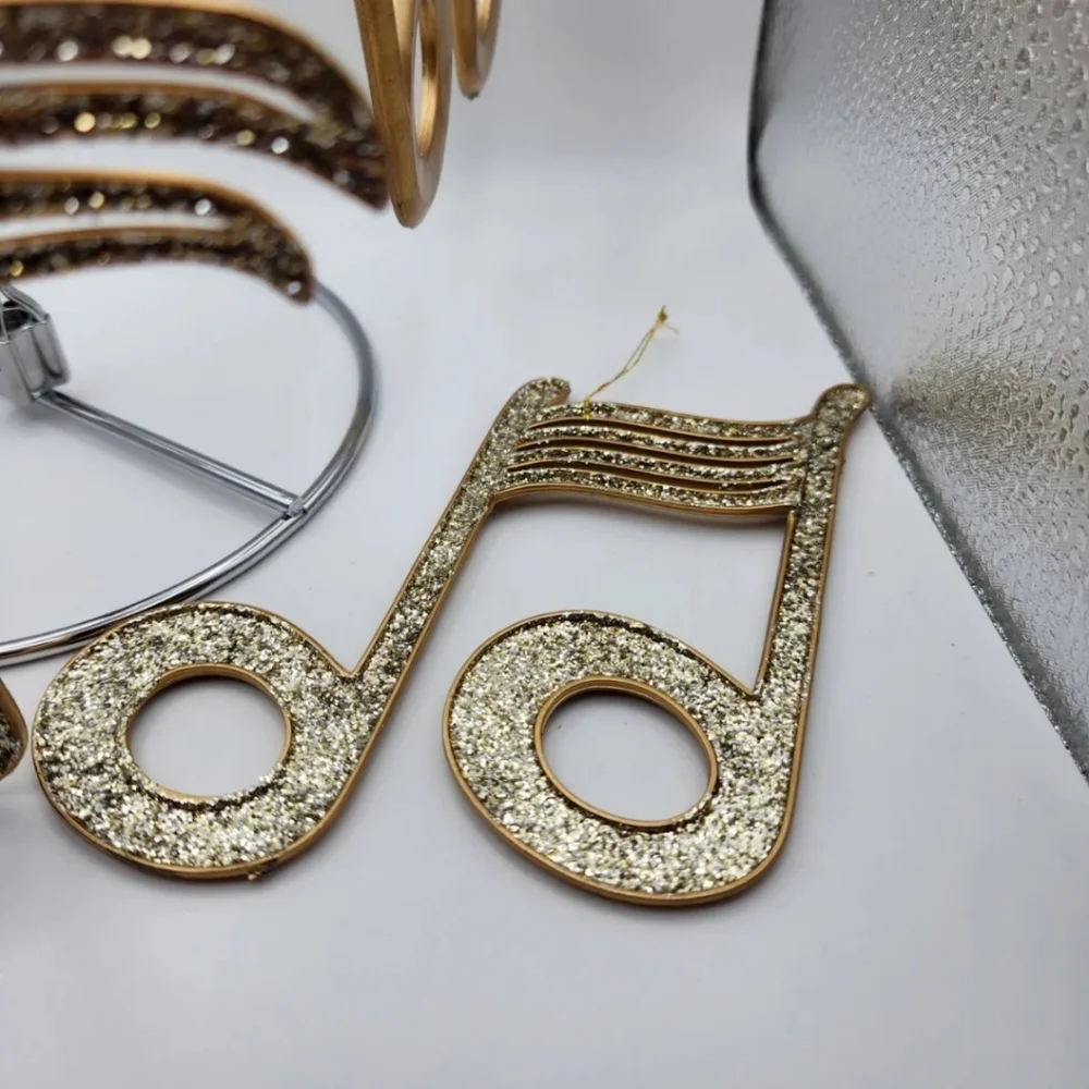 Christmas Ornament, Set of 6 Musical Themed, Gold glitter